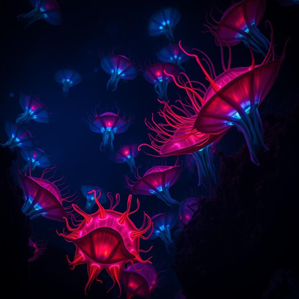 Neon Jellyfish in the Deep Sea, Cinematic