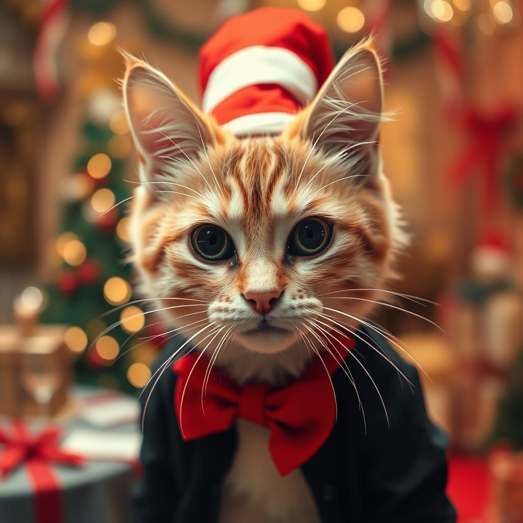 Cat in the Hat Christmas Party in Abstract Art Style