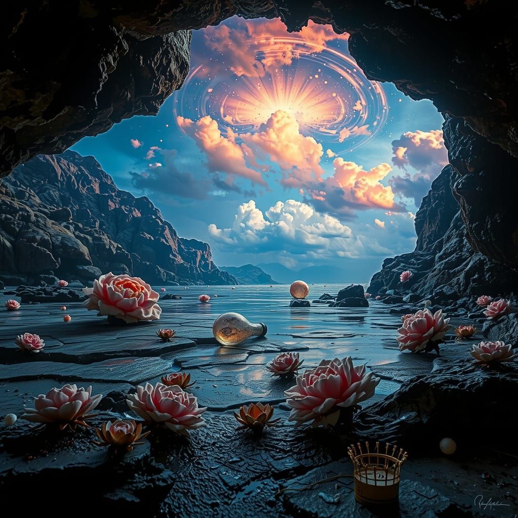 Dreamer's Labyrinthine Realm in Hyperrealistic Wonder