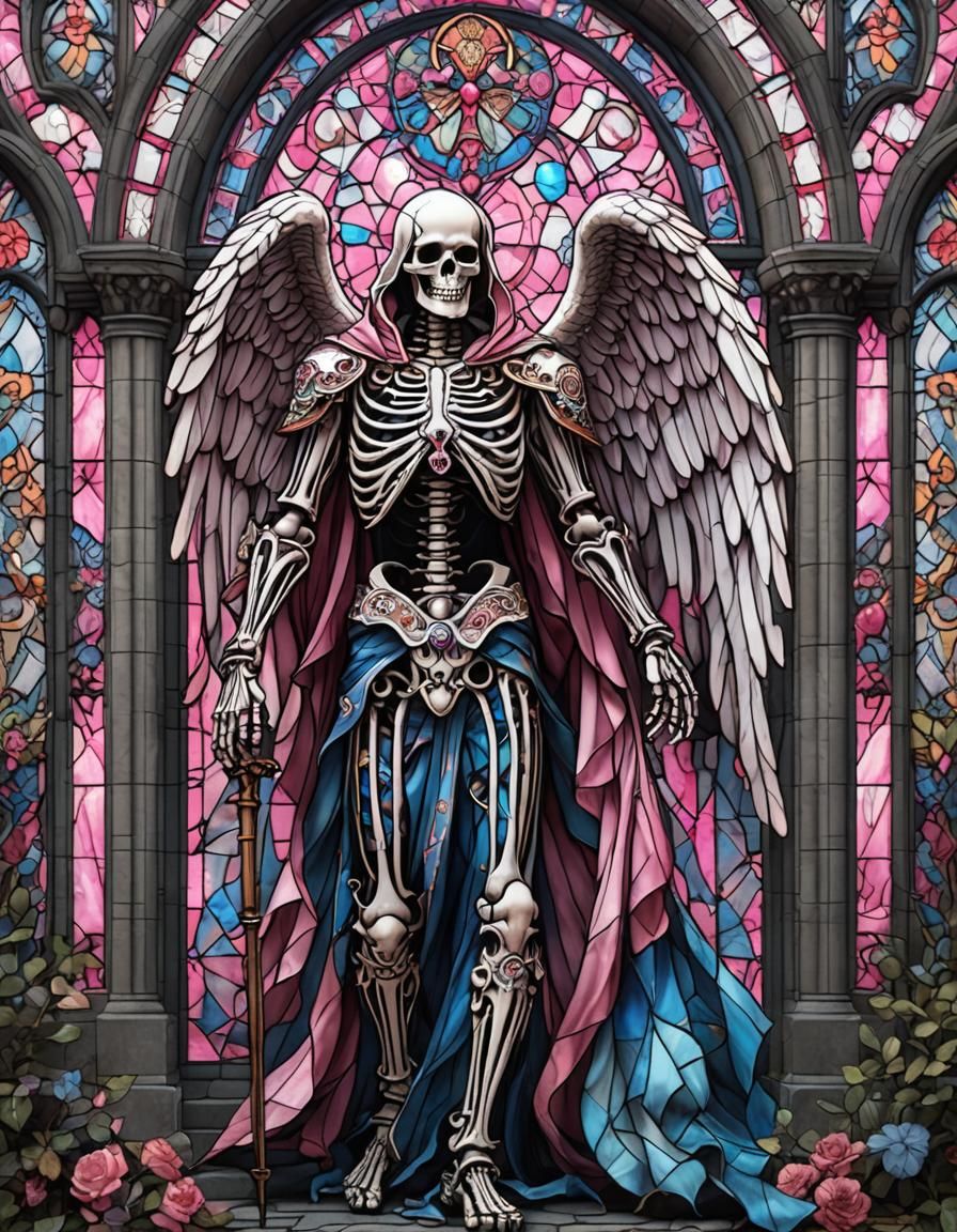 Gothic Stained Glass Skeleton Saint Angel