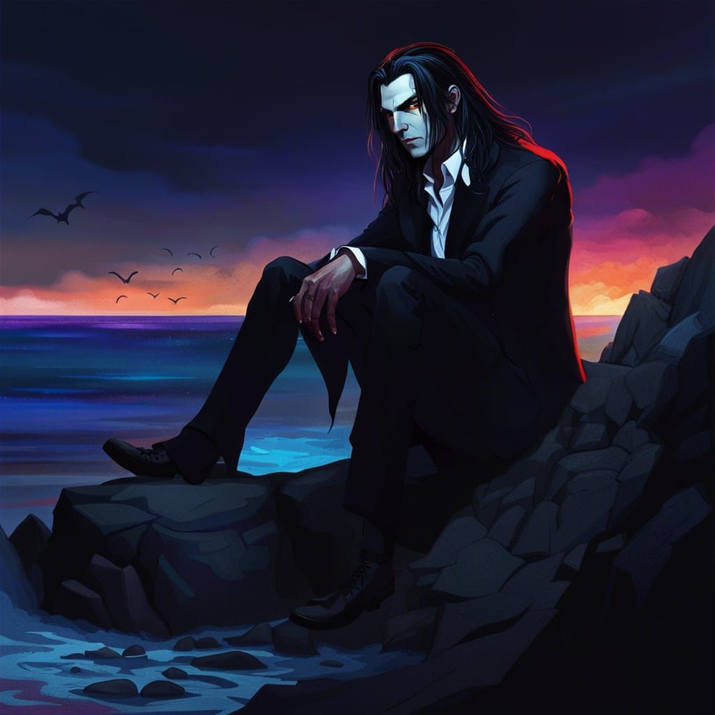 Lonely Vampire on a Beach at Night