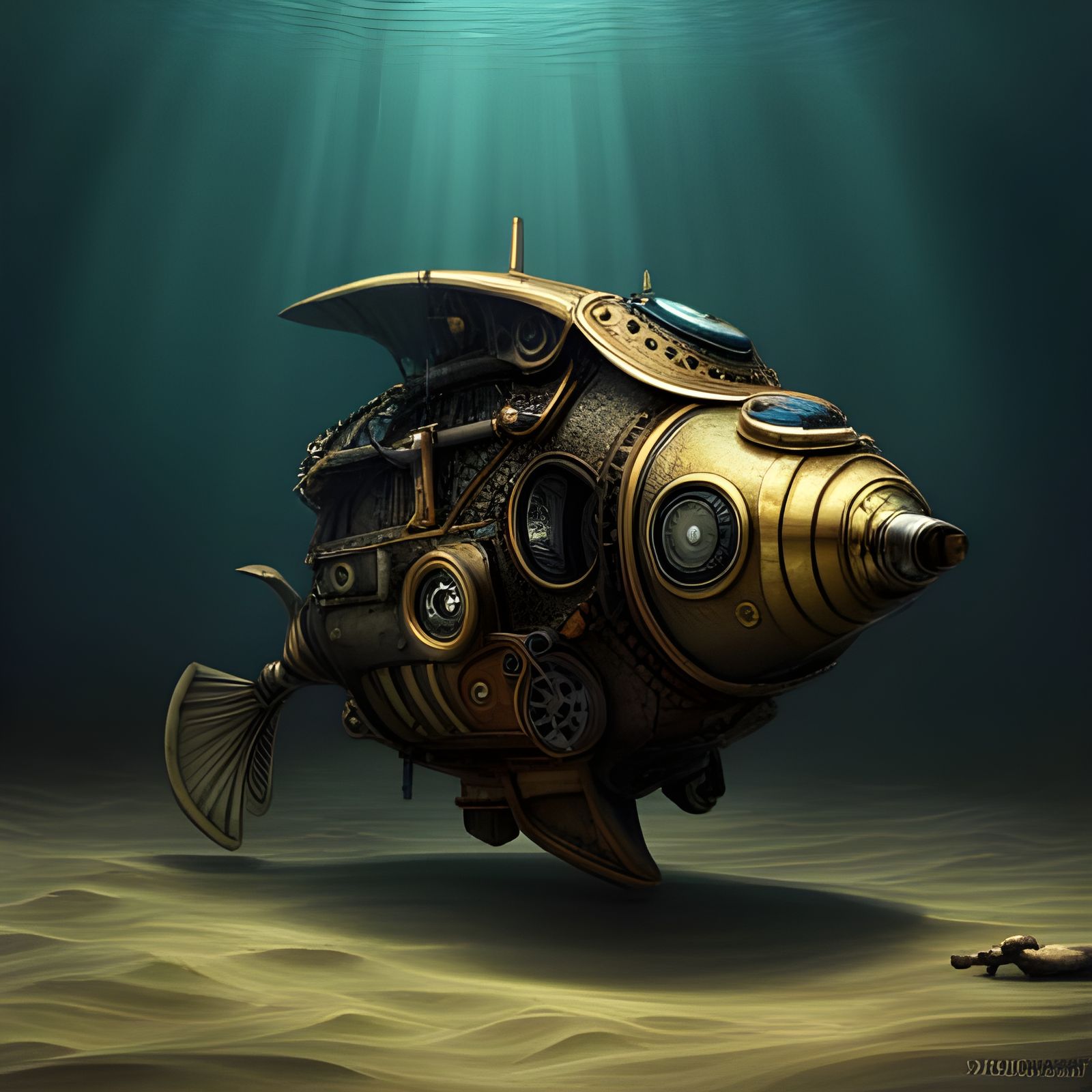 Steampunk Fish Submarine: Detailed Matte Painting