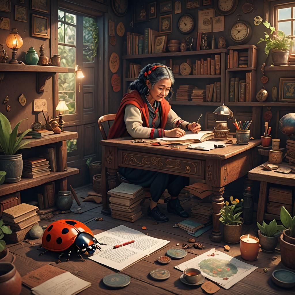Cozy Nepal Home: Grandpa and Ladybug Writing Stories