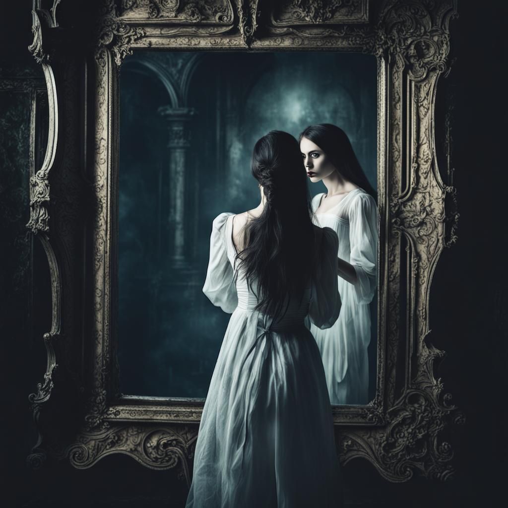 Woman Trapped in Mirror by Ghost, Dark Fantasy