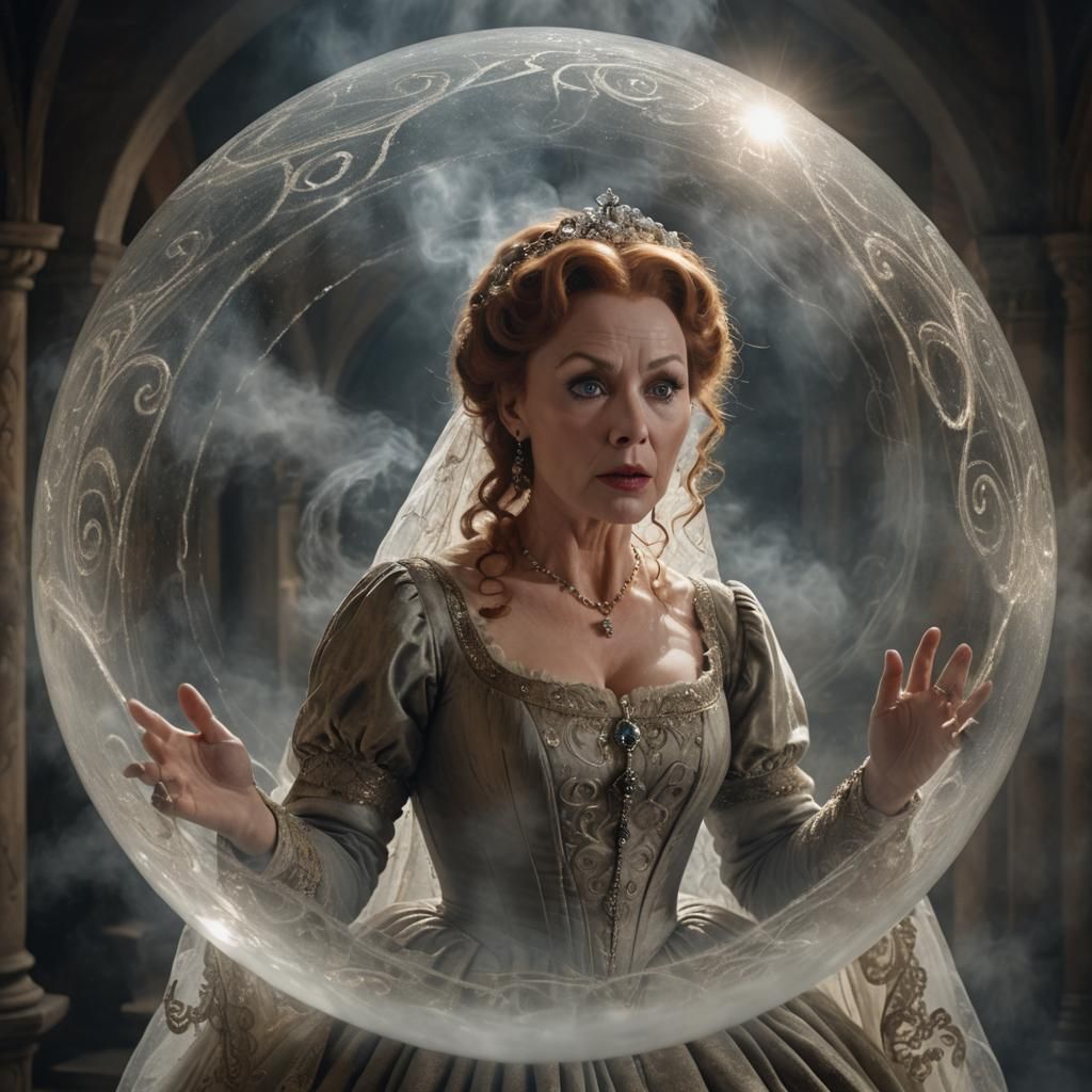 a crystal ball in which the terrified face of 30 year old Ha...