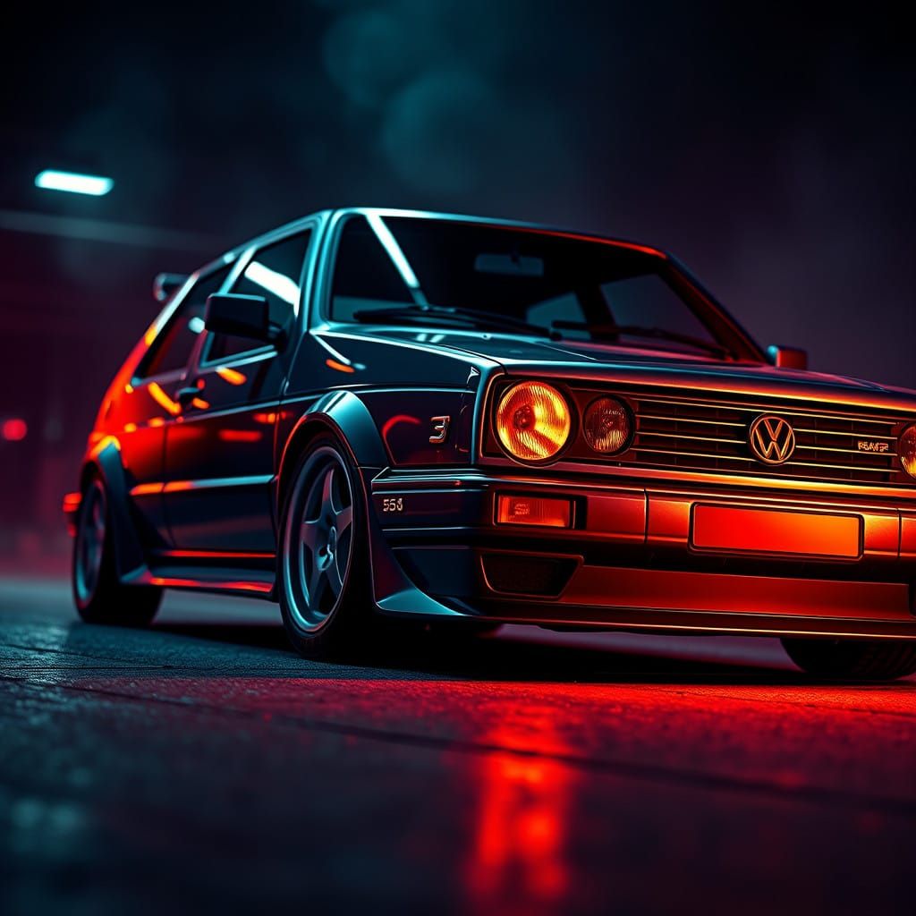 High-Contrast VW Golf Rendered in Cinematic Style