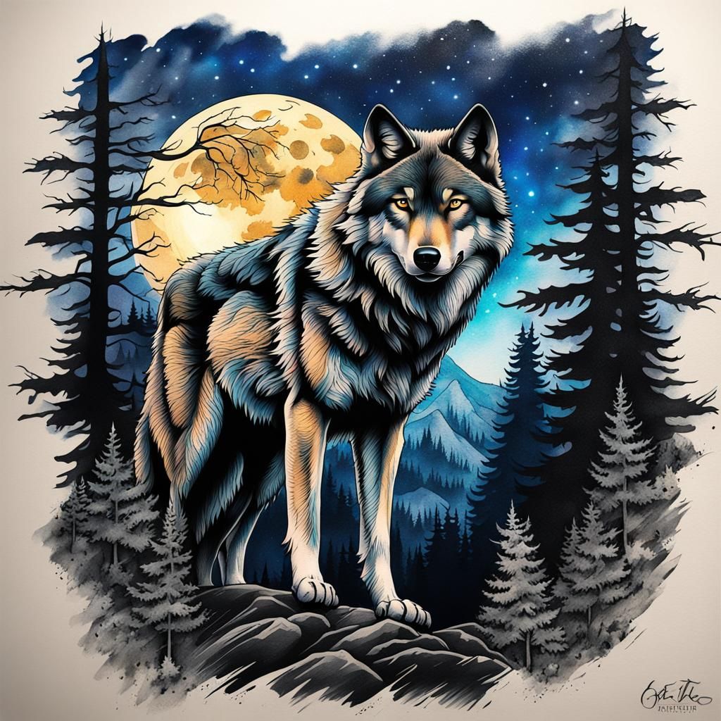 Wolf Tattoo Design in Realistic Style