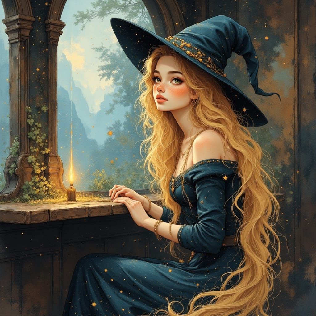 Witch on Train in Ethereal Fantasy Digital Illustration