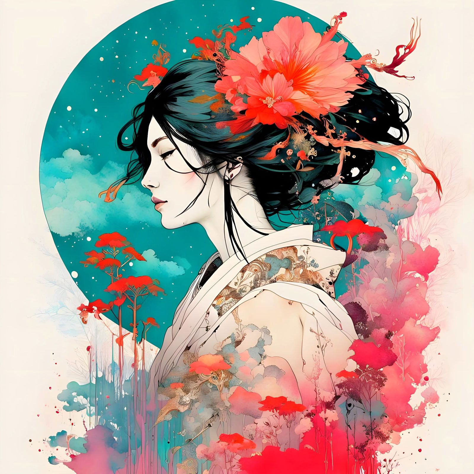 Serene Samurai in Colorful Forest Landscape