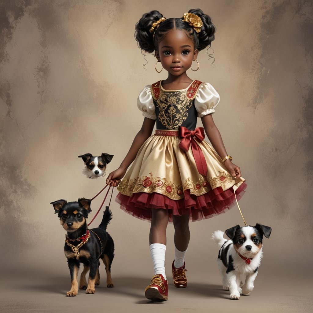 Joyful Girl with Puppy in 3D Rendered Fantasy Art