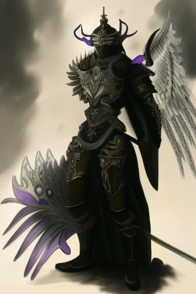 Winged Samurai in Silver and Purple Armor