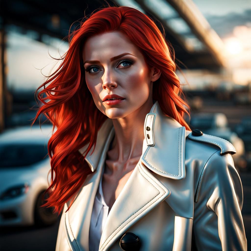 Woman in White Suit: Hyperrealistic Digital Portrait