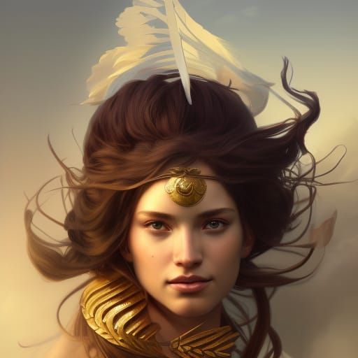 Detailed Portrait of Victory Goddess in Art Nouveau Style