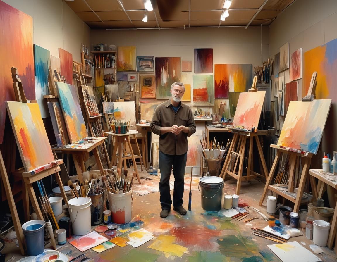 Impressionist Artist's Studio with Impasto Textures