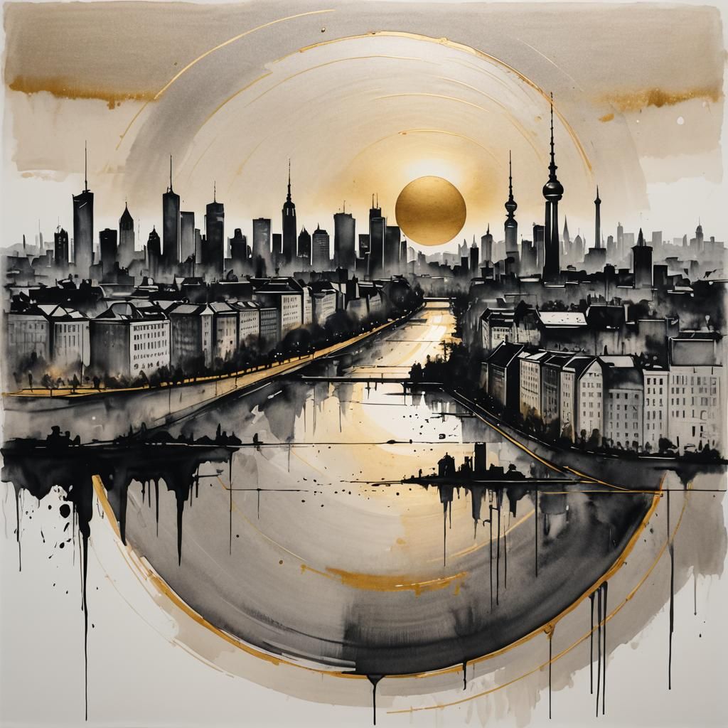 Berlin Skyline Ink Sketch in Rothko Style