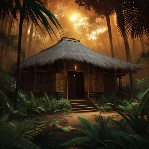 Afrofuturist 3D Art: Ancient Mask in Rainforest