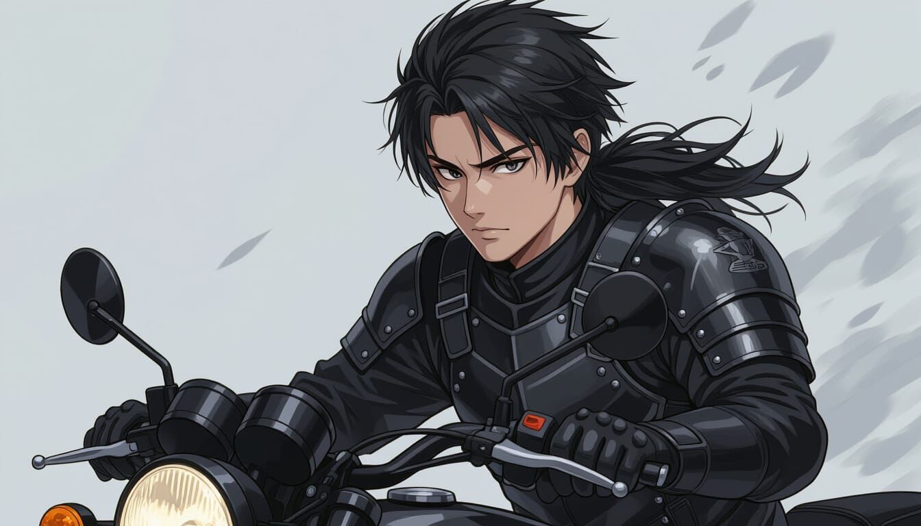 Dark Manga Portrait of Knight Rider on Motorcycle