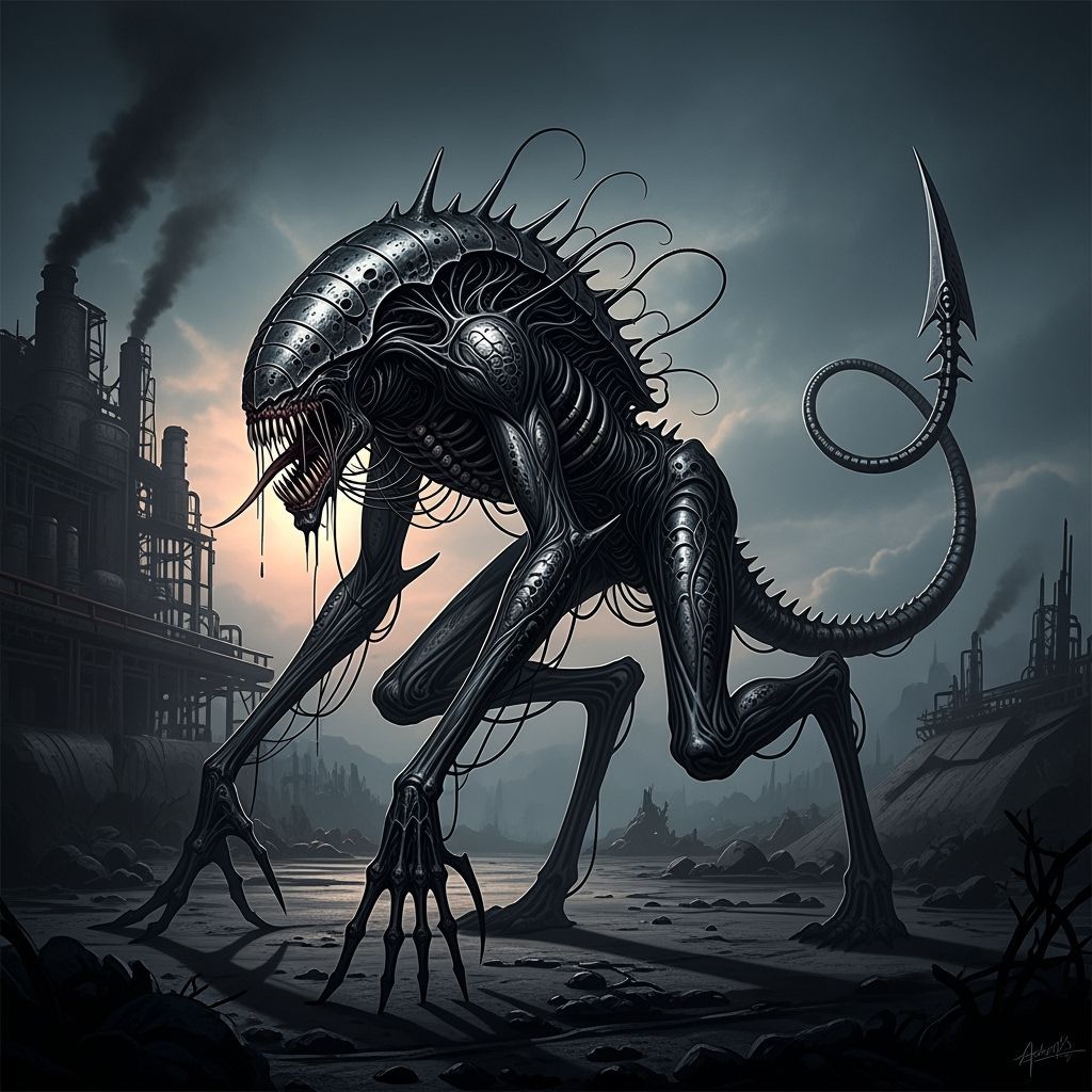 Gothic Creature with Sharp Teeth and Spiked Spine