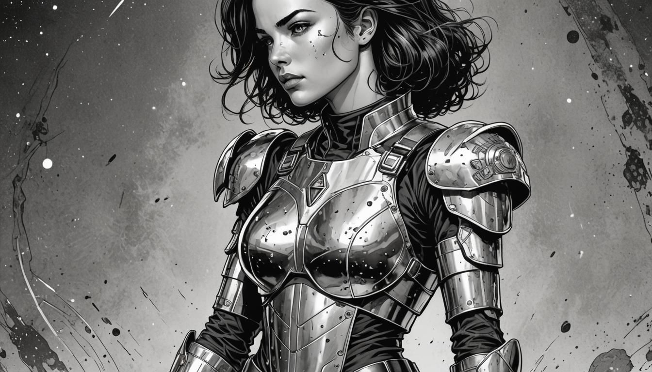 Space Woman in Comic Style Armor