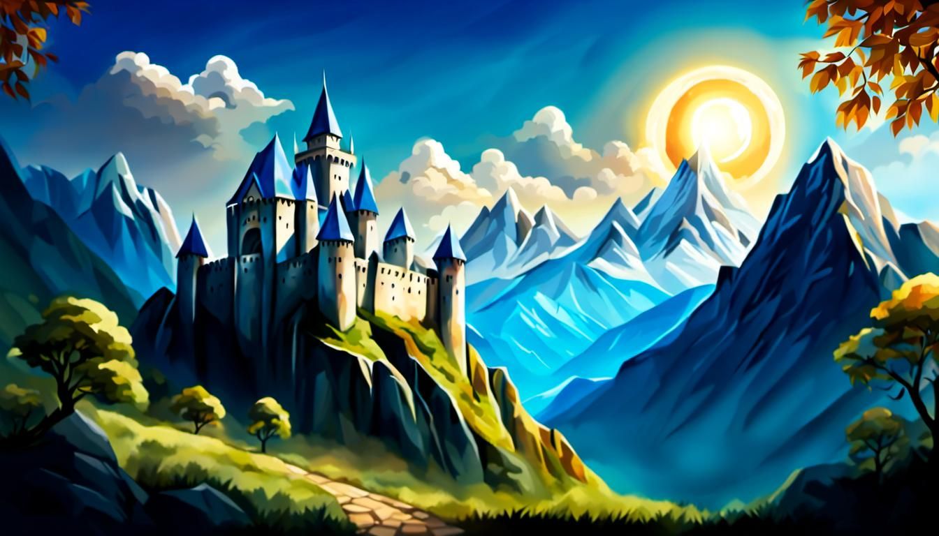 Elven Castle in Realistic Mountain Landscape