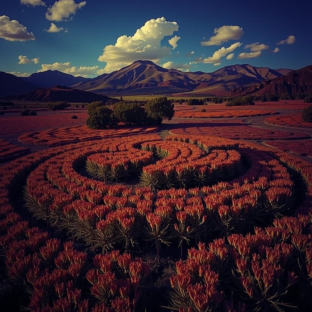 Detailed Botanic Design in Green, Teal, Yellow, and Azure