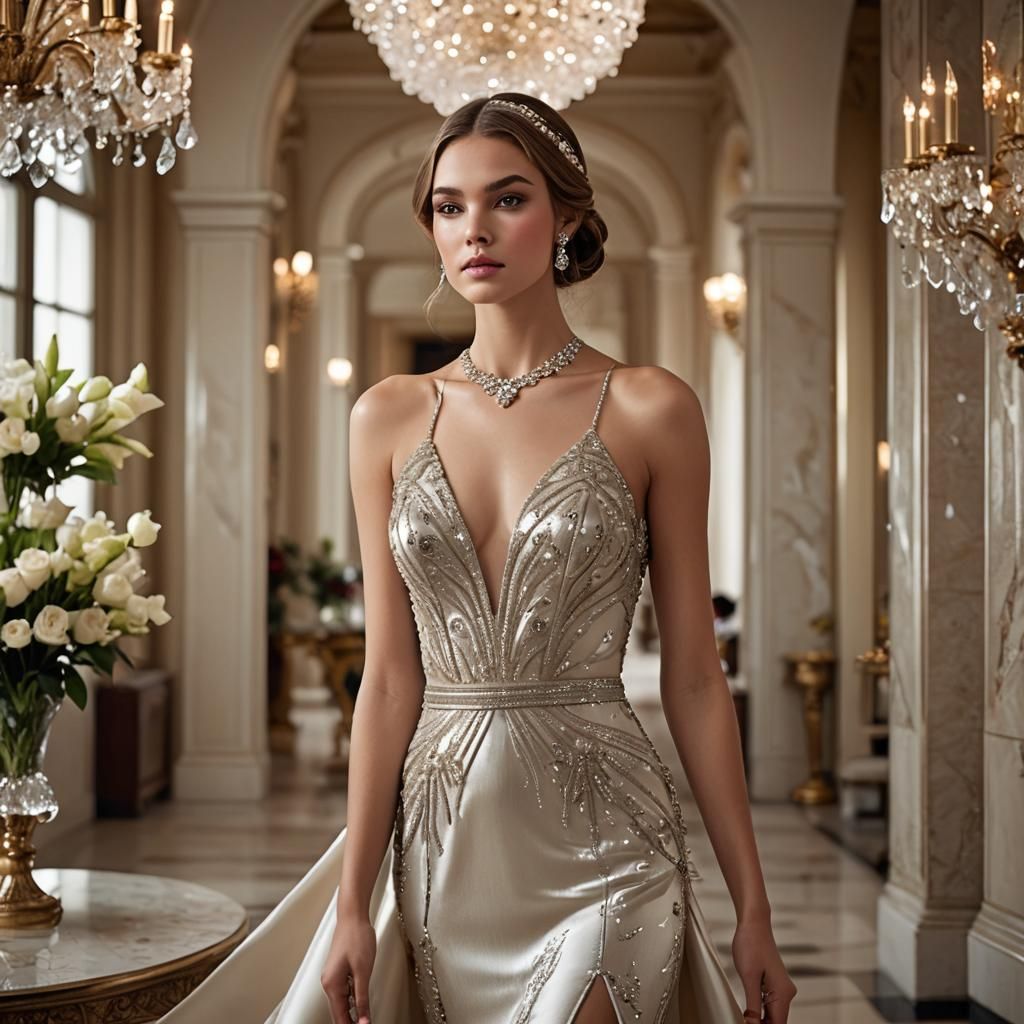 Glamorous Woman in Evening Gown, Cinematic Portrait