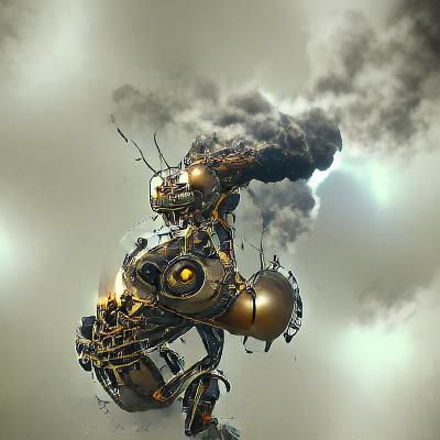 Steampunk Robot Destroys Cyberpunk City in 3D