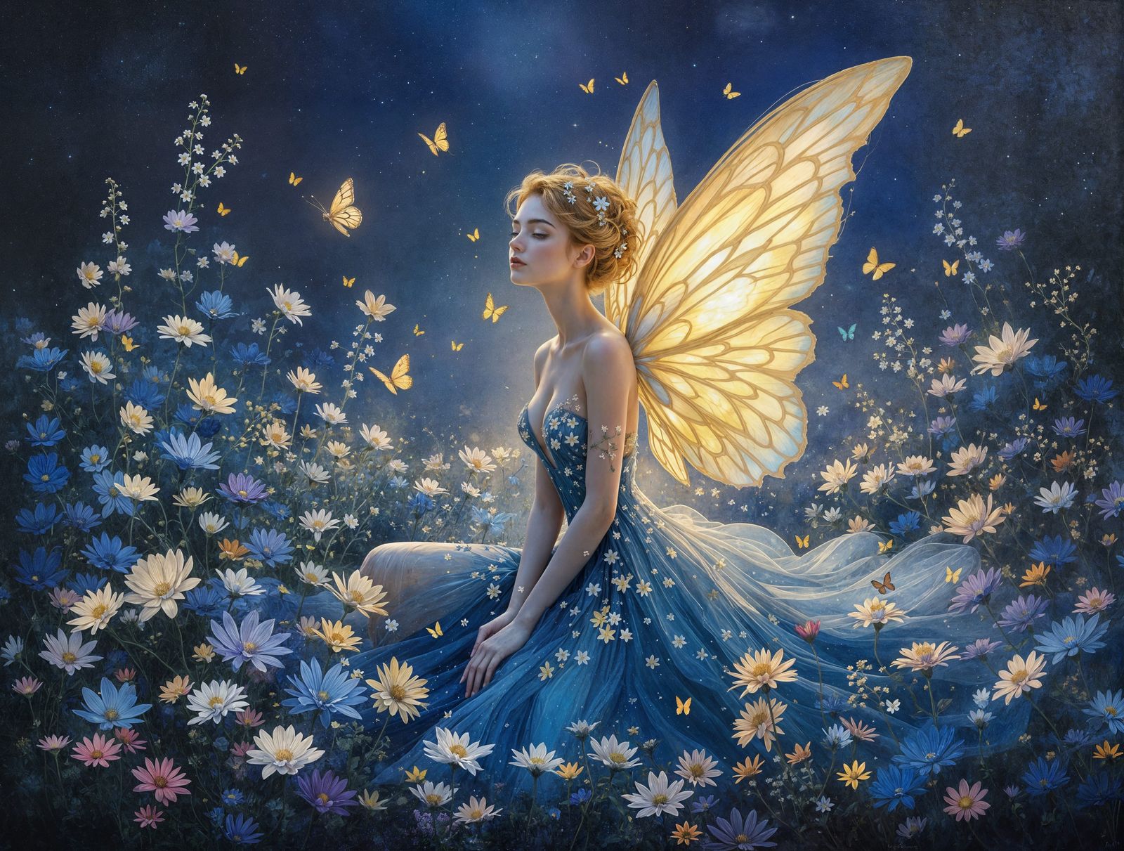 Dreamy Fairy in Sapphire Winged Glory
