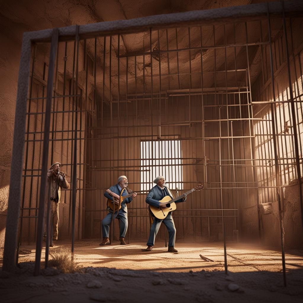 Man Plays Guitar in Desert Prison: Matte Painting