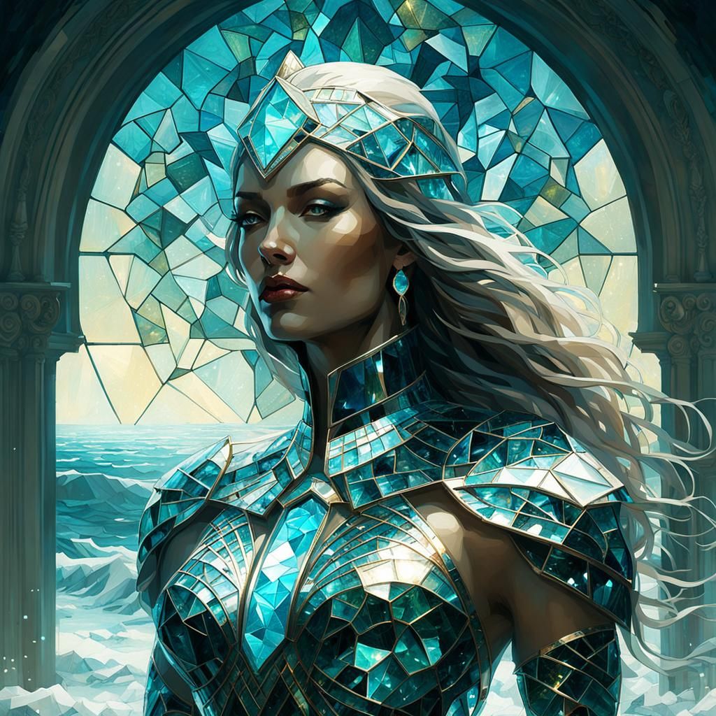 Crystal Atlantean Woman in Stained Glass Style