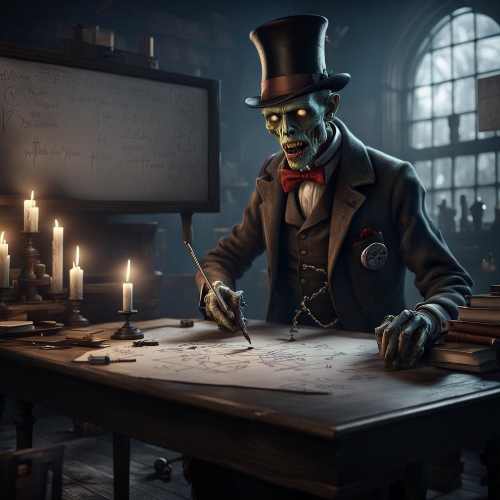 Zombie Professor Teaches Math in Detailed Matte Painting