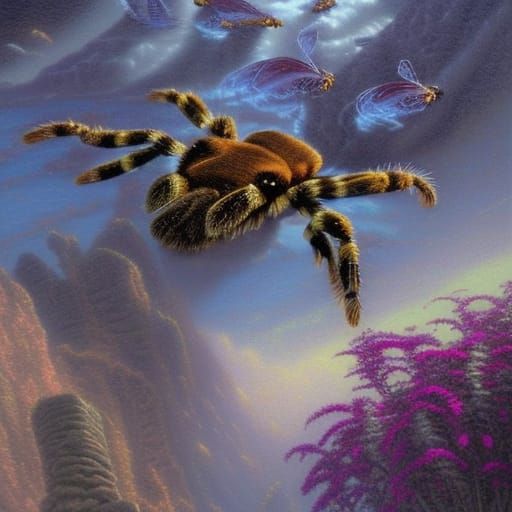 Ethereal Flying Tarantula in a Thomas Kinkade Fantasy