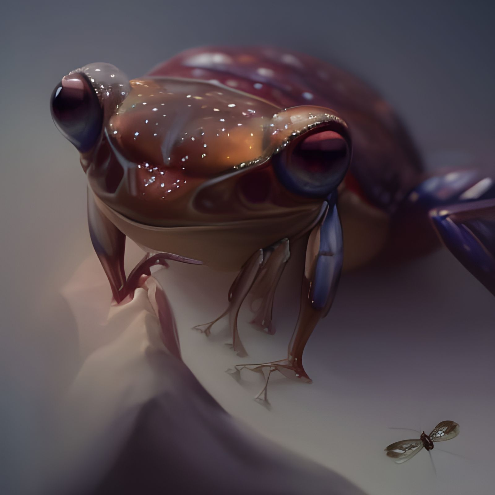 Icy Butterfly-Winged Frog Portrait in Hyperdetailed Style