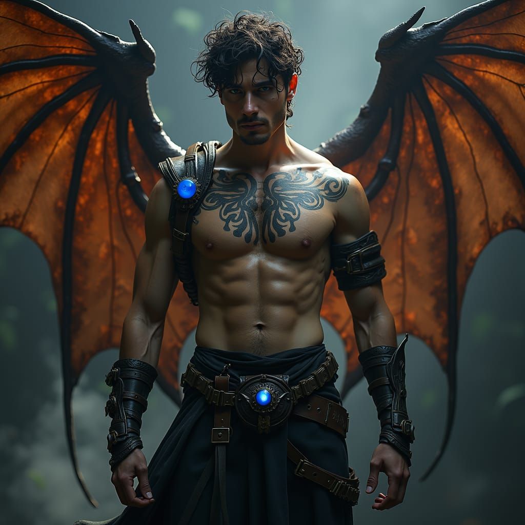 Fae Warrior with Bat Wings in Ethereal Fantasy Style