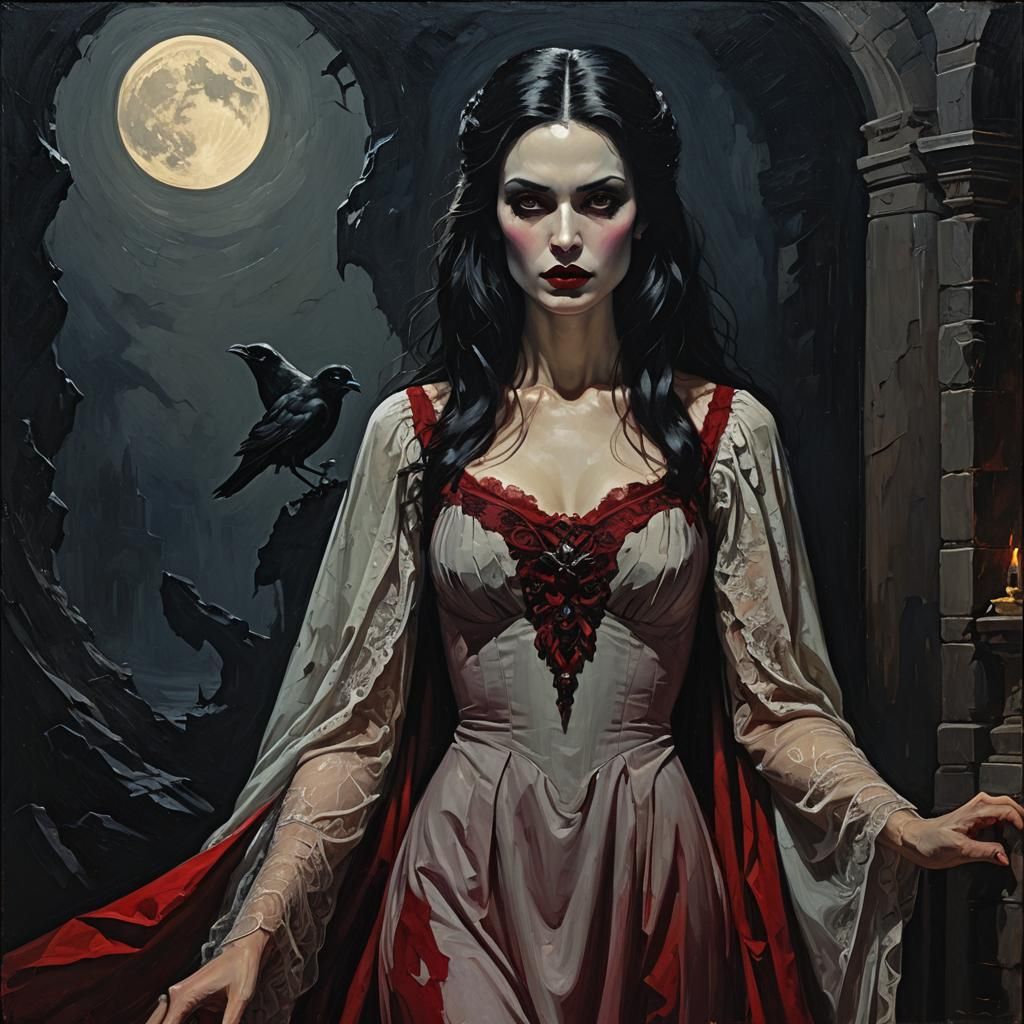Vampire's Embrace: A Dark Romantic Oil Painting