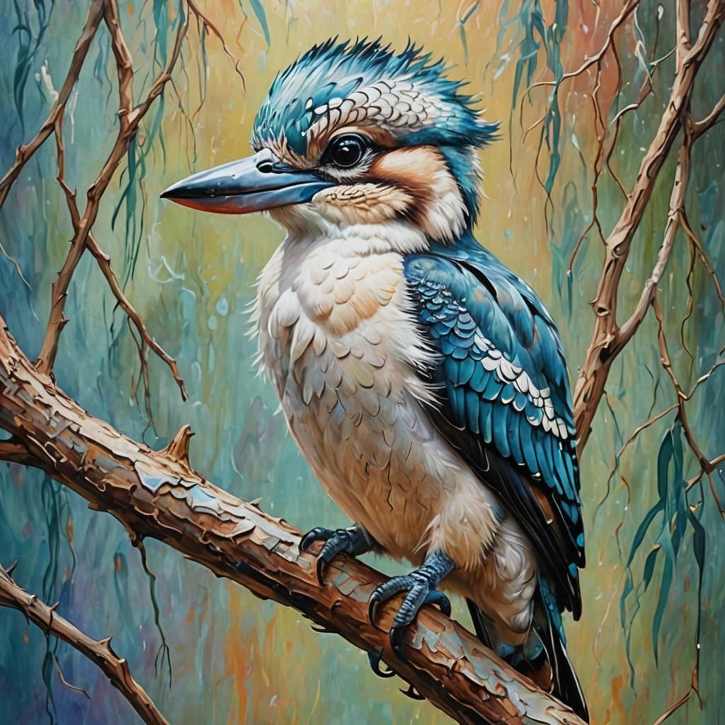 Opalescent King Kookaburra Oil Painting