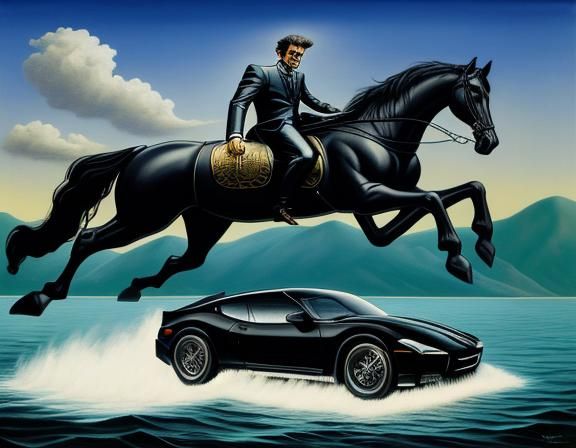Knight Rider Pulled by Horse in Dali Surrealism