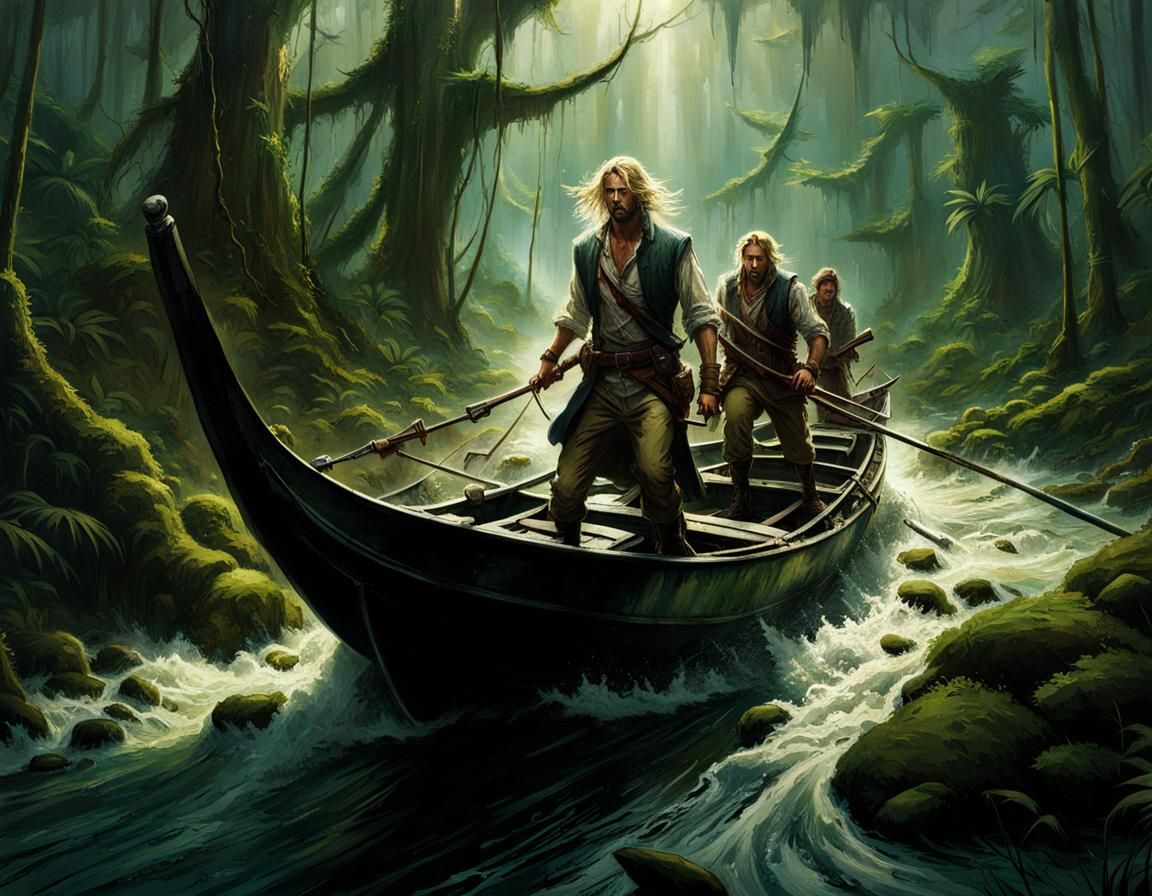 Pirate Crew's Jungle Struggle in Fantasy Art Style