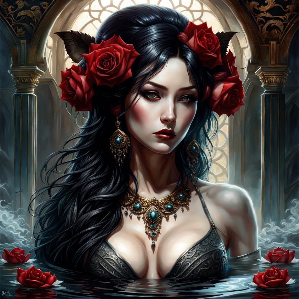 Red-Haired Vampire Woman in Dark Fantasy Style