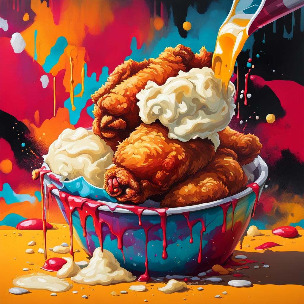 Delicious Fried Chicken Leg in Graffiti Art Style