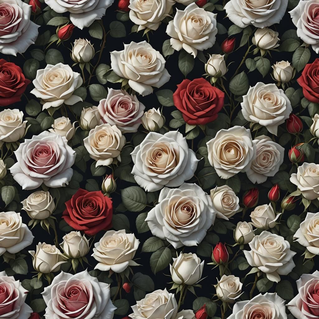 Red and White Roses in Detailed Matte Painting