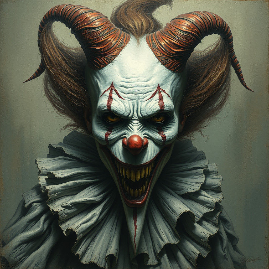 Horror Clown with Sharp Teeth in Engraving Style