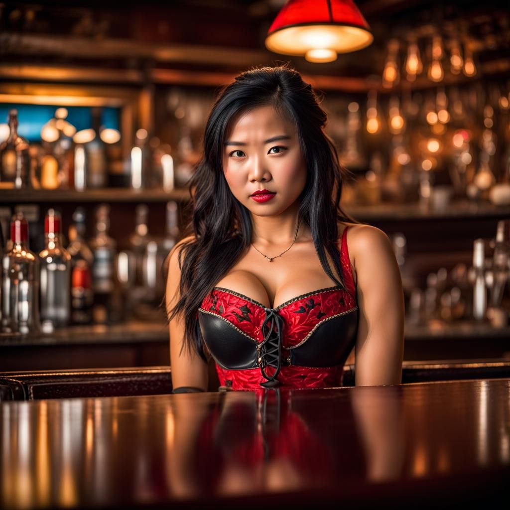 Asian Barmaid in Old West Hotel, Professional Photography