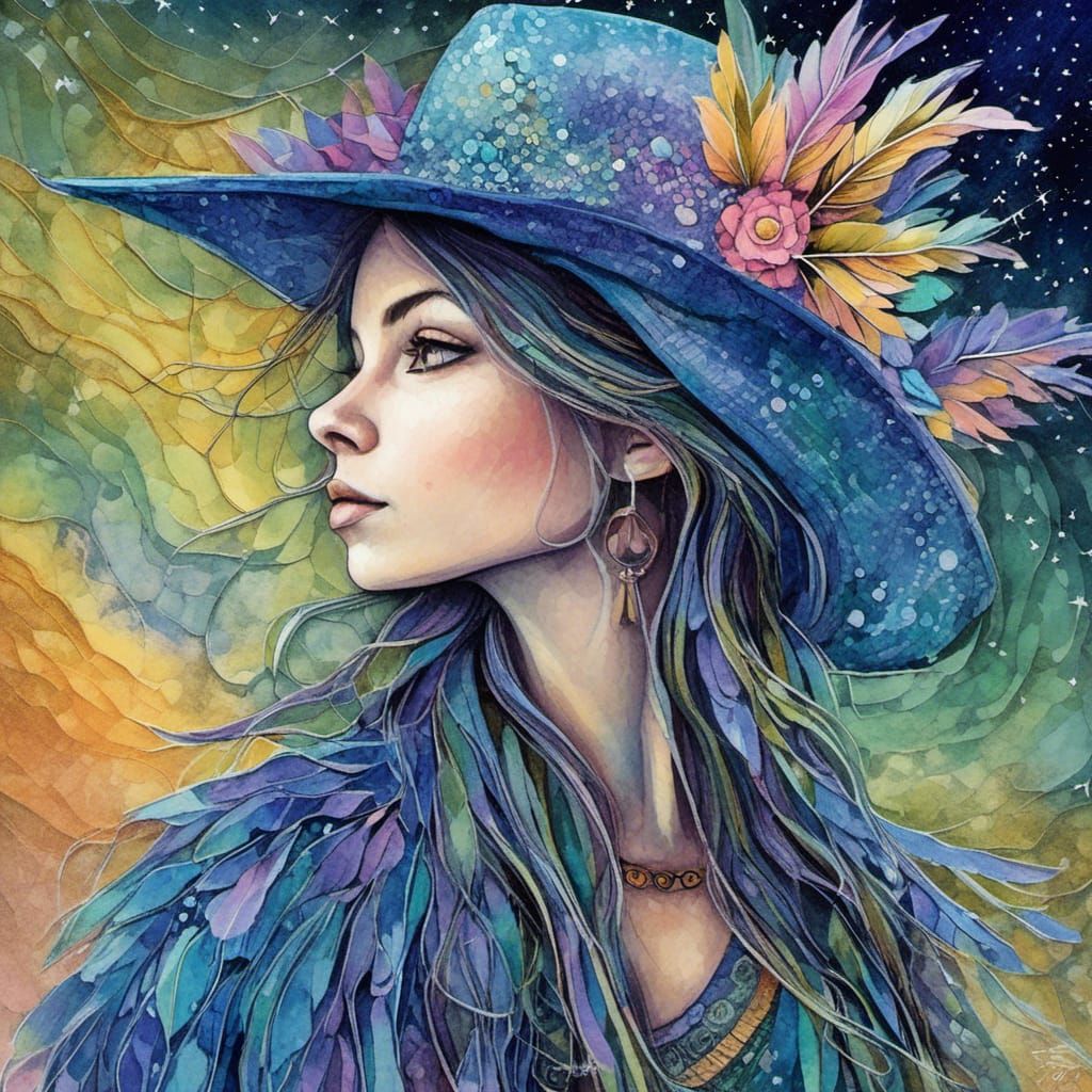 highly detailed : profile of a female fae whose  radiant blush is enhanced by feather plumage, in shades of periwinkle, ...