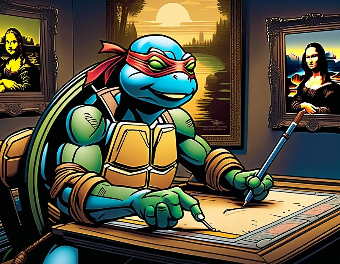 Leonardo from TMNT Painting Mona Lisa Comic Art