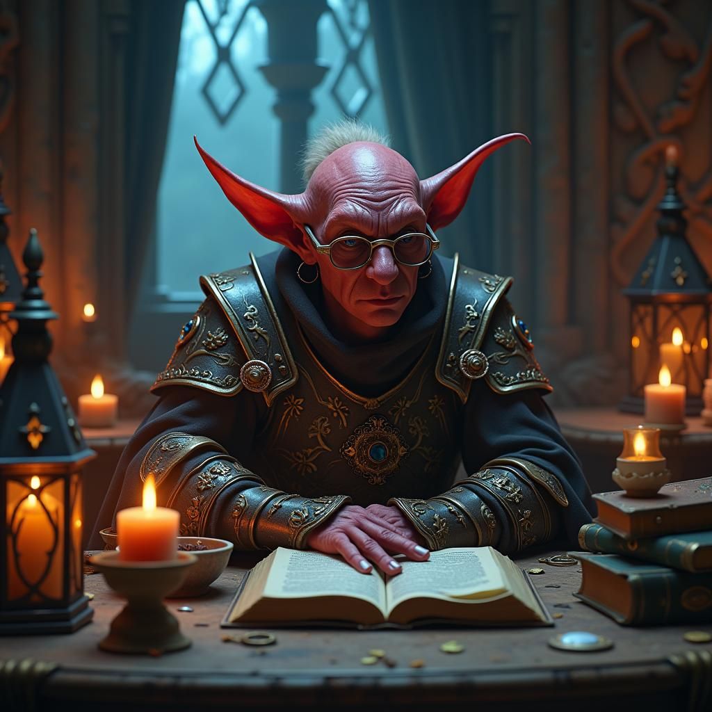 Tiefling Merchant in a Fantasy Setting