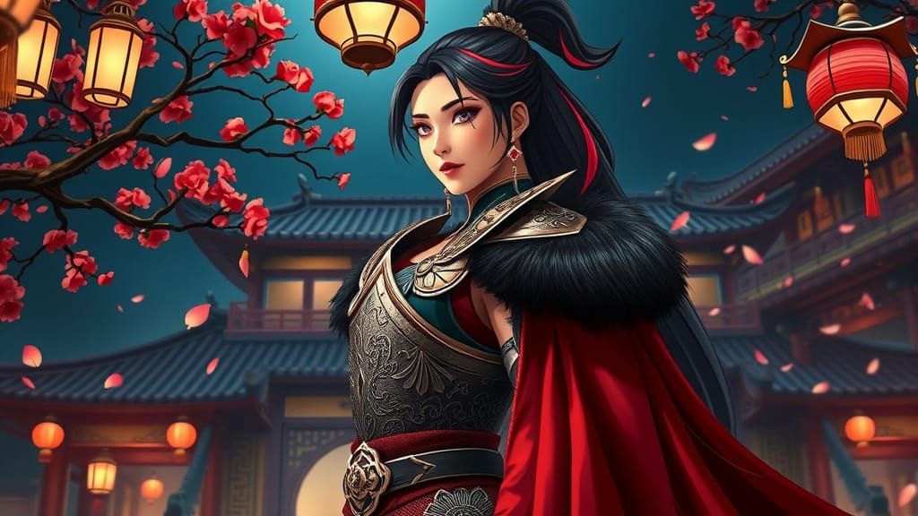 Chinese Woman in Dragon Armor, Ghibli-Style Anime