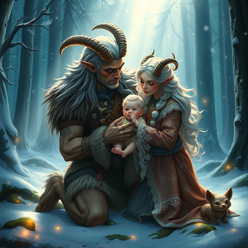 Forest Deity and Child: Mystical Illustration