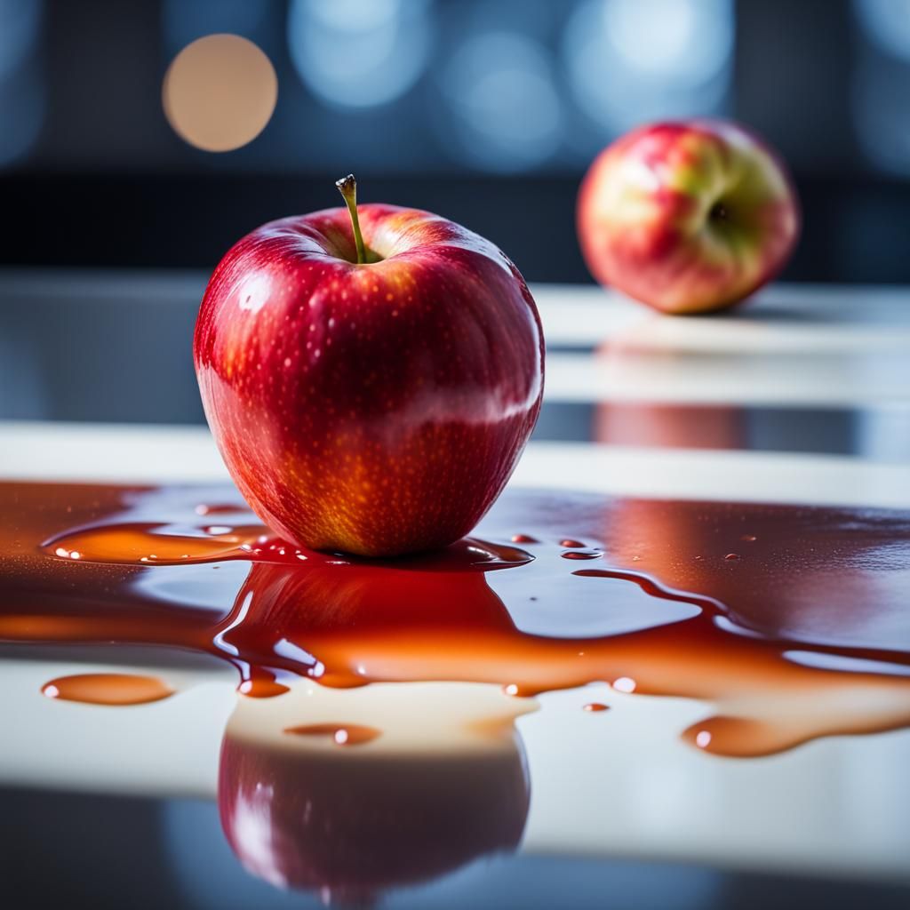 Melting Red Apple: Hyperrealistic Professional Photography