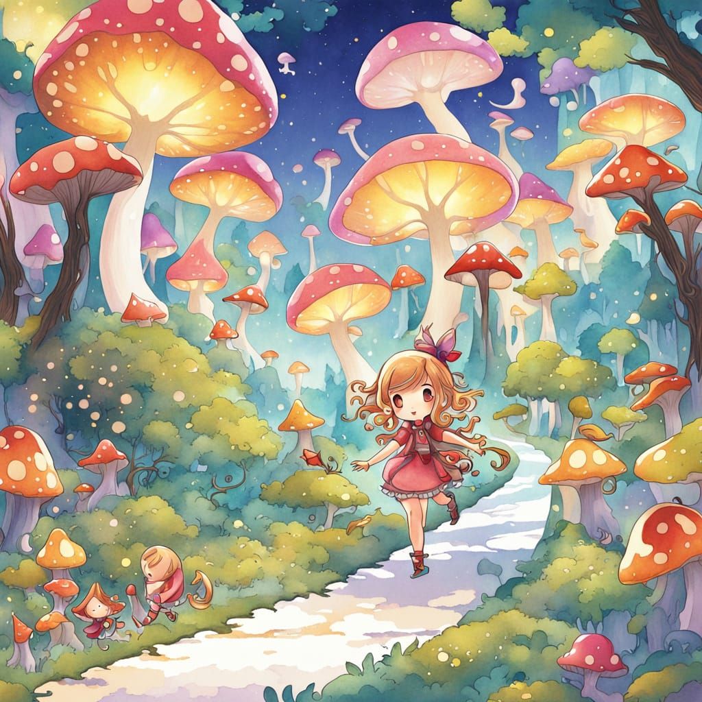 Chibi Fantasy Worlds in Whimsical Watercolor Style